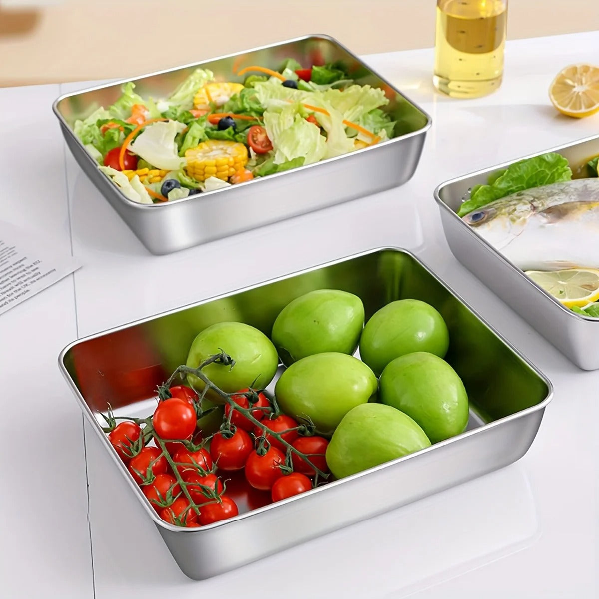 3-Piece Stainless Steel Food Storage Containers Set - Airtight BPA-Free Kitchen Organizers for Fridge/Pantry/Dry Goods
