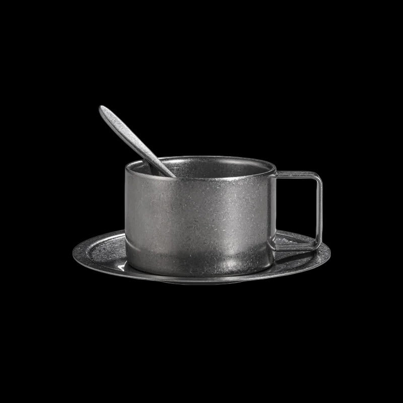 Retro Series Coffee Cup Set Double Wall 304 Stainless Steel with Coffee Spoon Coffee Disc Frosted Industrial Style Tea Cup Set