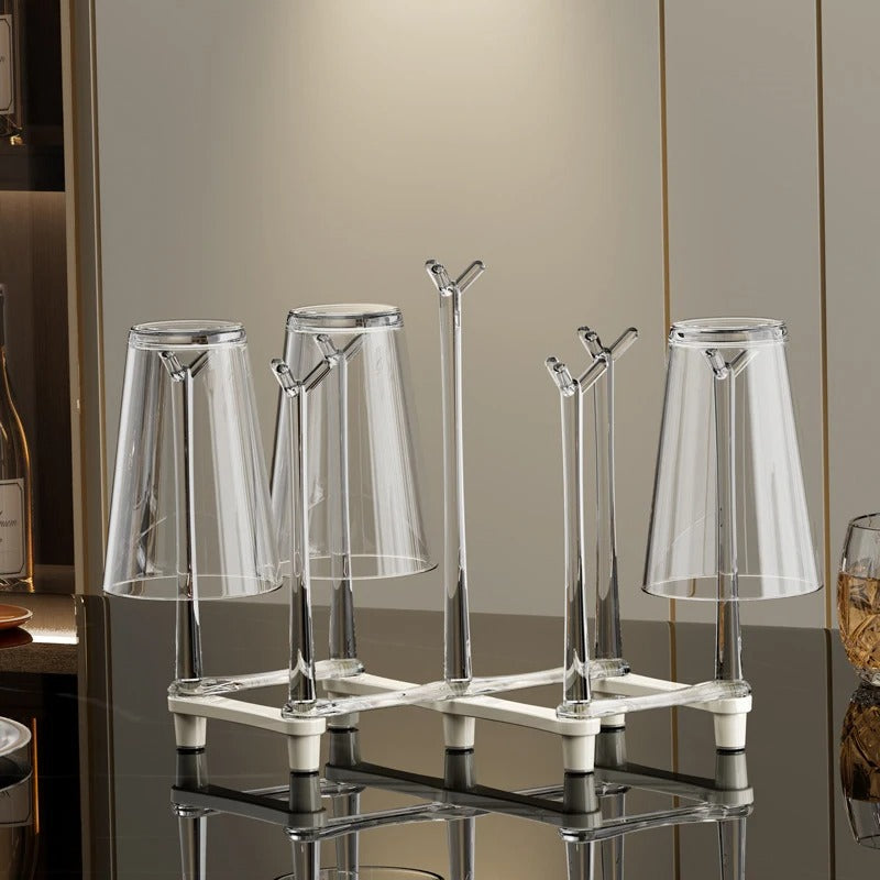Retractable Cup Drying Rack Non-Slip Bottom Adjustable Spacing Bottle Drainer Stand Dustproof Clear Storage Drying Shelf Kitchen