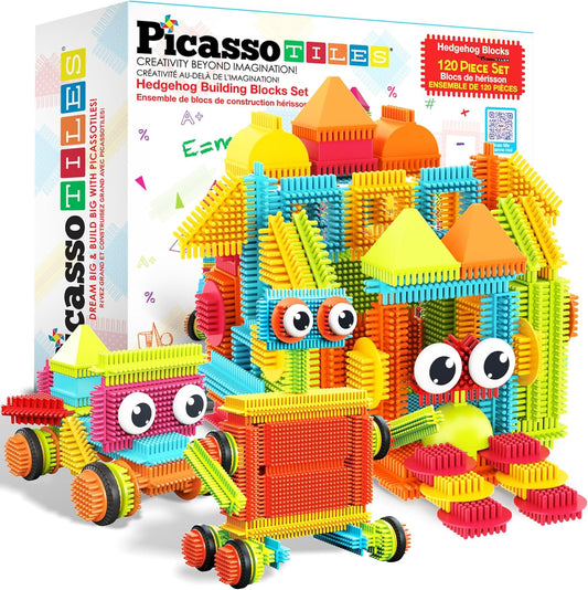 PicassoTiles 120pcs Hedgehog Interlocking Building Blocks Tiles Construction Toy Set