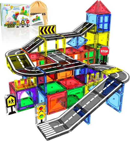 Magnetic Tiles - Road Set, Magnetic Building Blocks, Preschool Montessori Toys