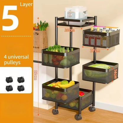 Multi Functional Kitchen Rotating Storage Rack with Multiple Layers and Rollers Rotating Fruit and Vegetable Basket Storage Rack