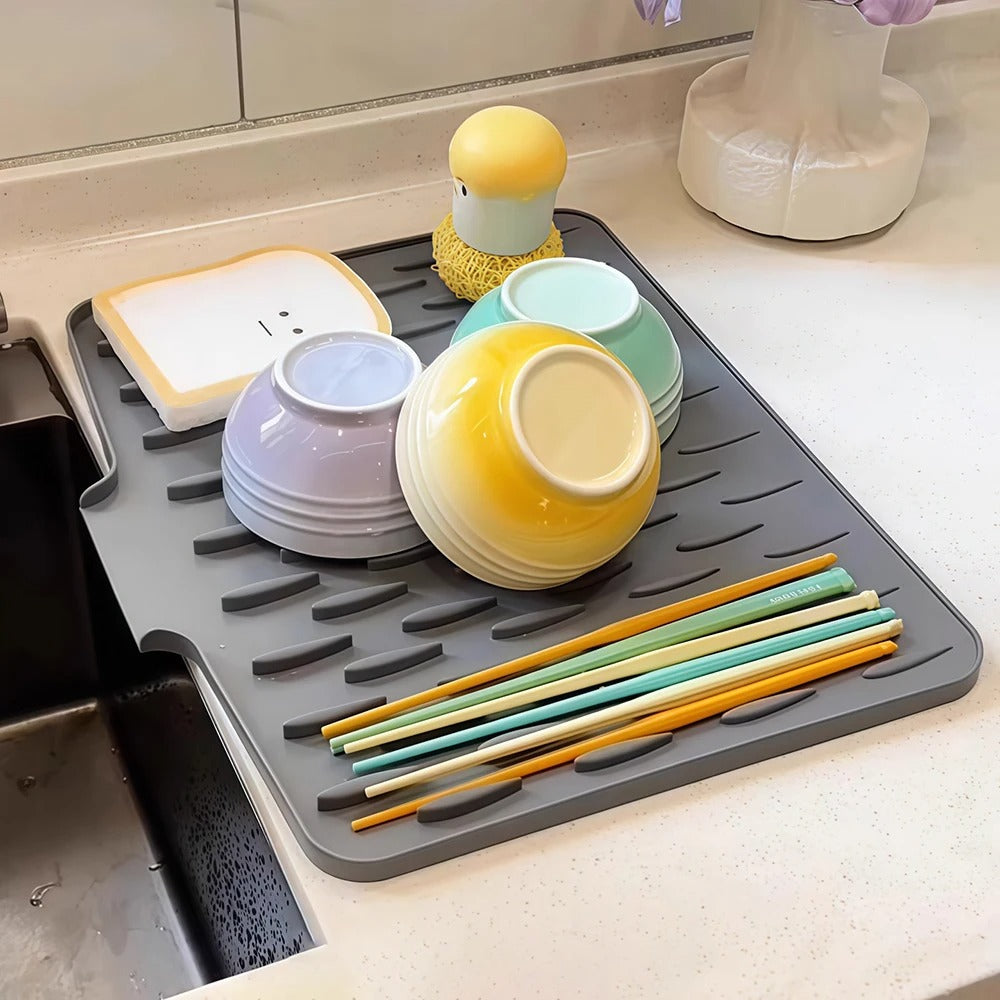 Silicone Drain Mat for Sink, Kitchen Fruit and Vegetable Dish Draining Drying Mat, Household Countertop Heat Insulation Mat