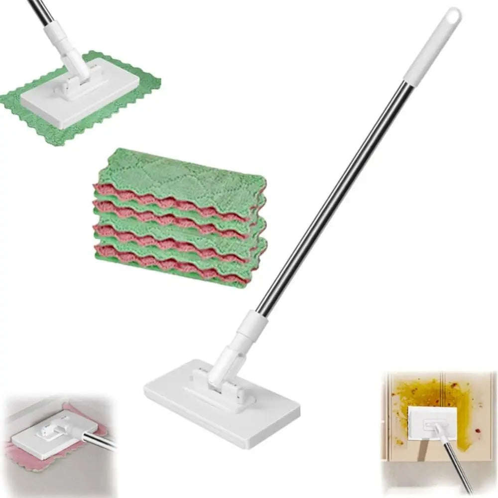 New with 3 Reusable Cloths Hands-free Mop 360° Rotating Head Clamping Automatic Mop Clip Towel Mop Dust Removal