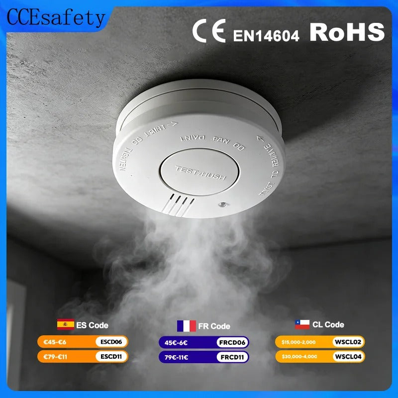 CCEsafety SA10 Smoke Detector 9V Replaceable Battery Fire Alarm Smoke Sensor Hush Button For Home Apartment Rental CE EN14604
