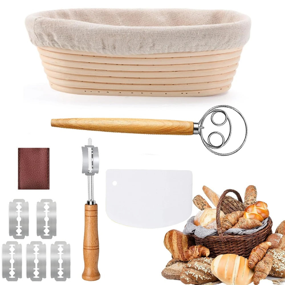 Banneton Bread Proofing Basket Set, 10" Oval Banneton Baskets, Sourdough Bread Baking Supplies with Bread Lame, Dough Whisk