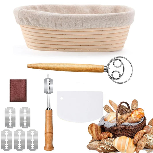Banneton Bread Proofing Basket Set, 10" Oval Banneton Baskets, Sourdough Bread Baking Supplies with Bread Lame, Dough Whisk