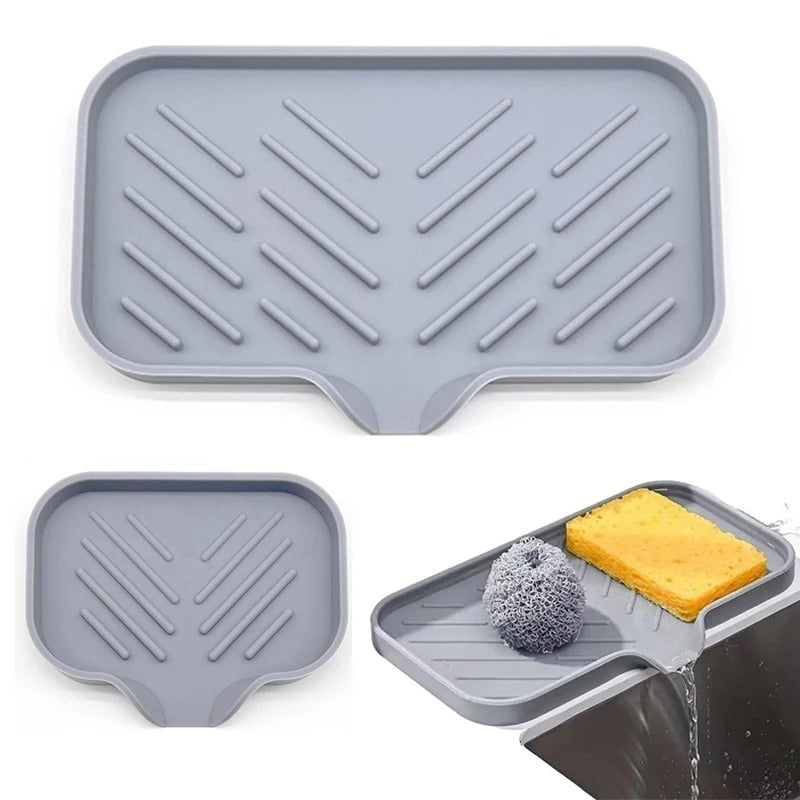 2pcs Kitchen Sink Silicone Tray With Drain Soap Sponge Storage Holder Countertop Sink Scrubber Brush Soap Storage Rack