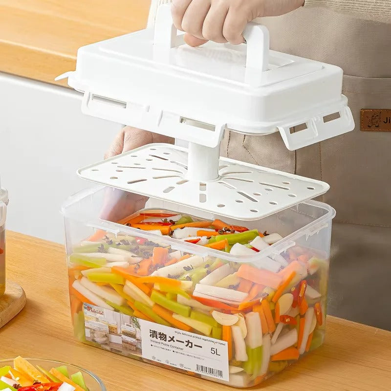 4/5L Pickle Jar with Press Plate Leakproof Kitchen Organizer Bins For Gherkin Sauerkraut Olive And Kimchi Storage Container