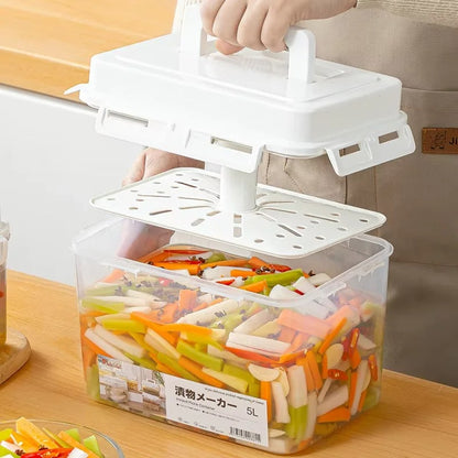 4/5L Pickle Jar with Press Plate Leakproof Kitchen Organizer Bins For Gherkin Sauerkraut Olive And Kimchi Storage Container