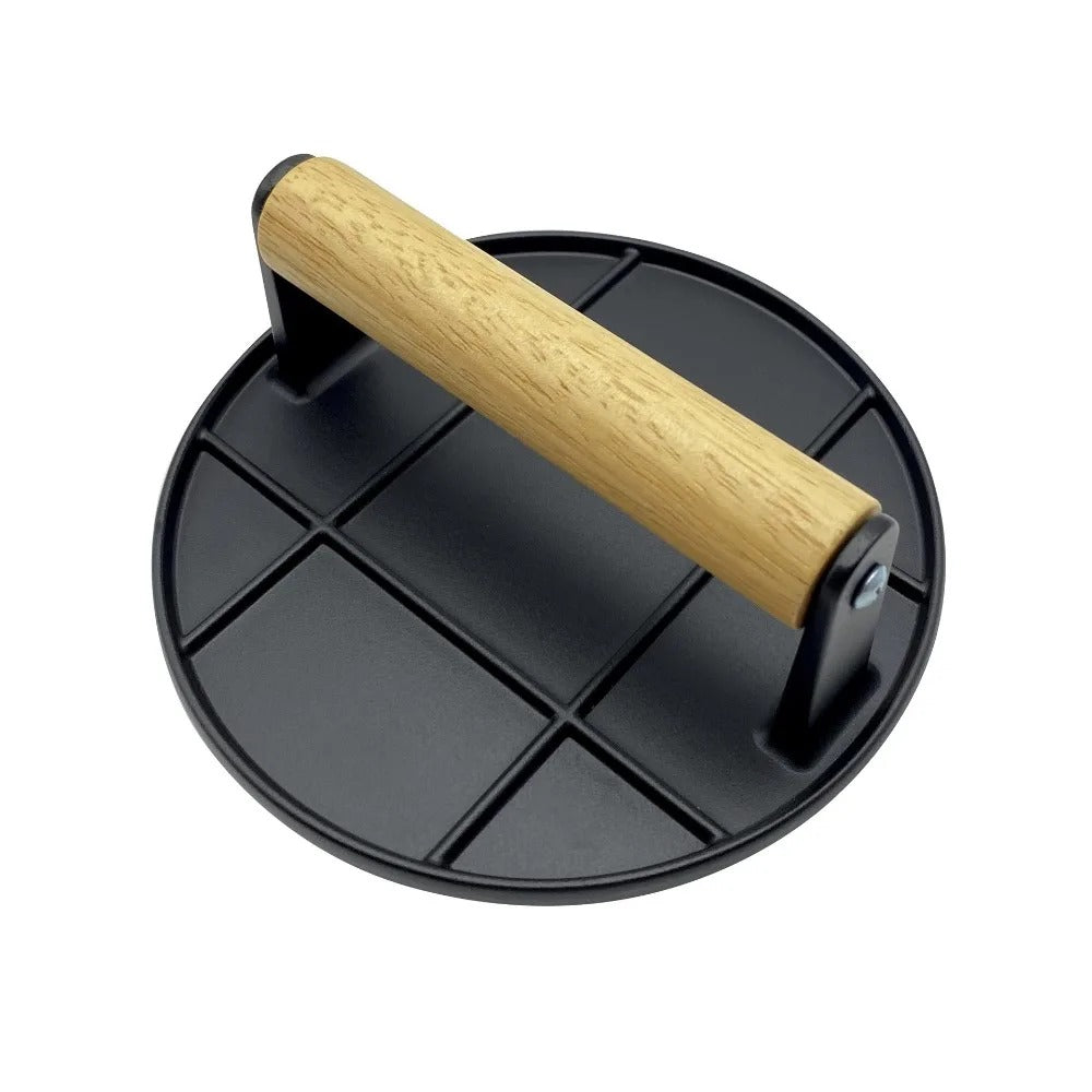 Aluminum Alloy Meat Press Manual Burger Press Non Stick Round Meat Patty Burger Press with Wooden Handle