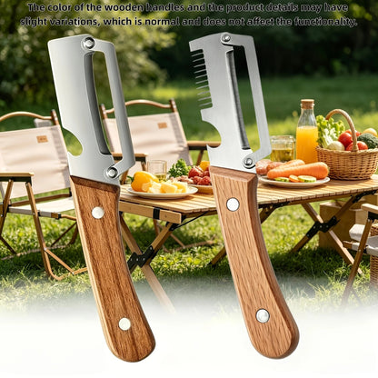 Multi-Functional Stainless Steel Peeler with Wooden Handle, Durable Smooth Kitchen Gadget for Fruits and Vegetables Peeling Slic