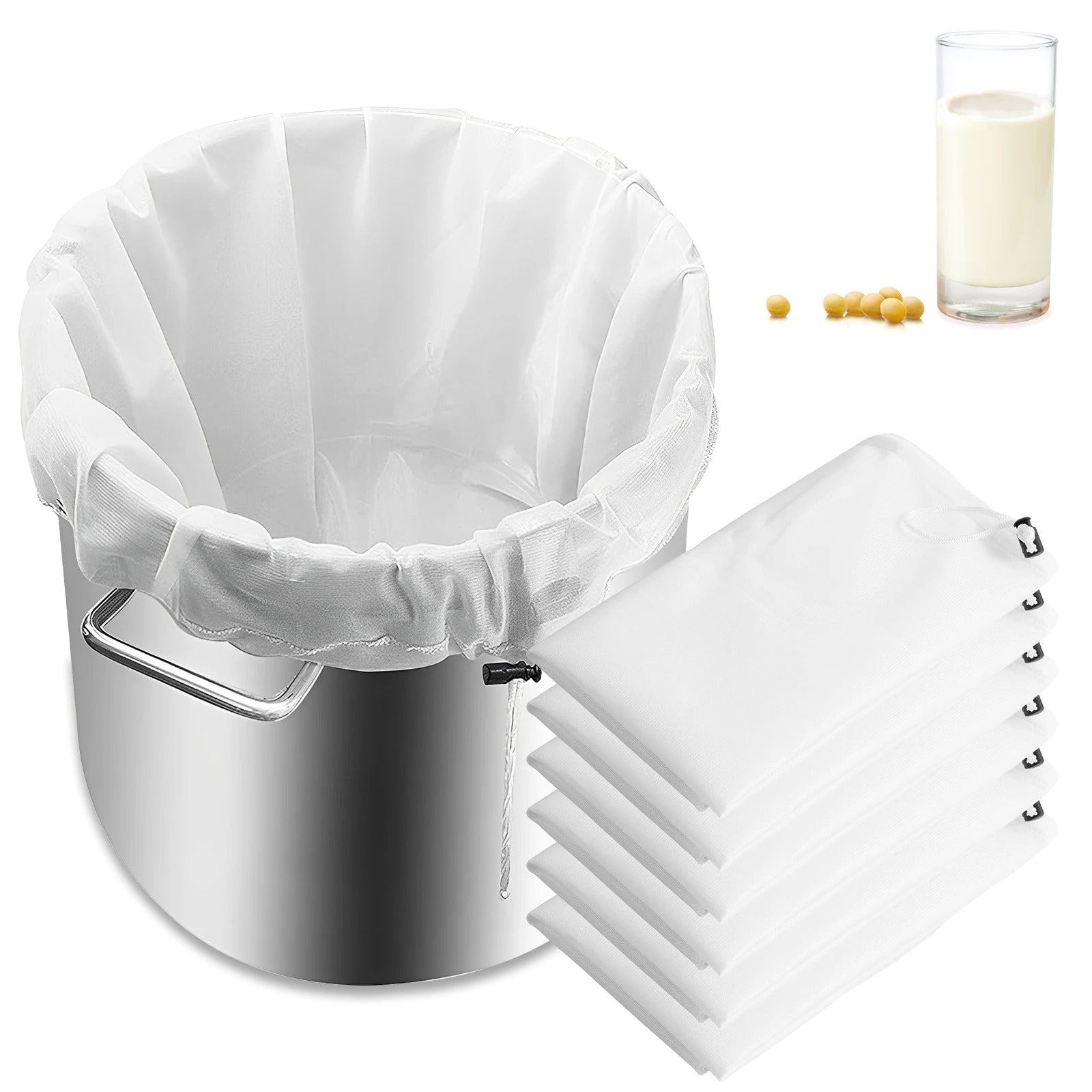 6Pcs Beer Homebrew Filter Bag for Brewing Reusable Kitchen Food Filter Bags Strainer Fine Mesh Bag for Beer Milk Juice Filter