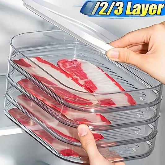 Meat Container for Fridge Bacon Lunch Meat Container for Refrigerator Meal Prep Containers Stackable Food Storage Boxes with Lid