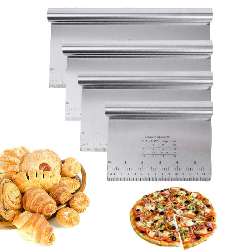 Stainless Steel Cake Scraper & Dough Cutter with Measuring Scale, DIY Dough Pastry Spatulas, Bread Baking Accessories