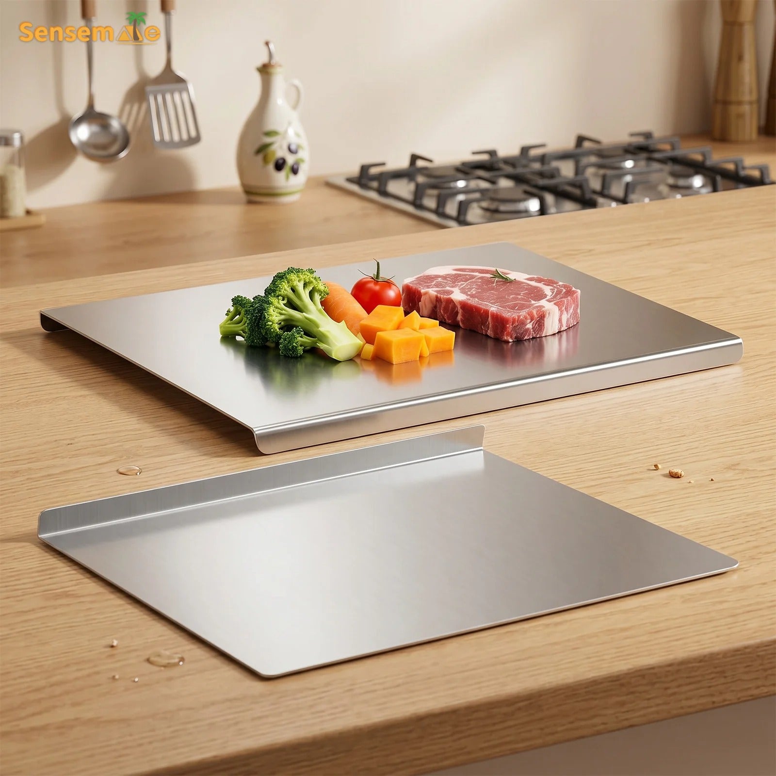304 Stainless Steel Cutting Board with lip Countertop Antibacterial Large vegetable Meat Chopping Board Kitchen Cutting board