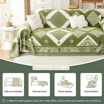 Retro Chenille Sofa Towel Geometric Jacquard Tassel Edge Double-sided All Season Dust cover cloth Multi-purpose Sofa Cover Throw