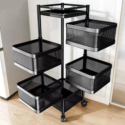 Multi Functional Kitchen Rotating Storage Rack with Multiple Layers and Rollers Rotating Fruit and Vegetable Basket Storage Rack