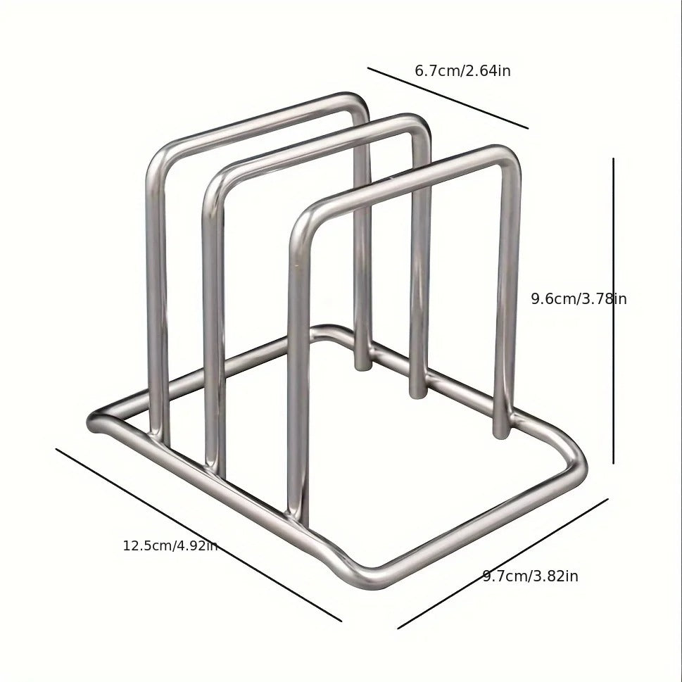 1pc Space-Saving Stainless Steel Pot Lid and Cutting Board Organizer Combo - Heavy-Duty Countertop Rack, kitchen organizer