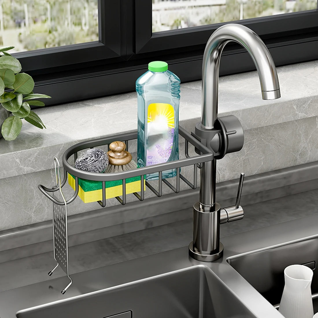 Home Kitchen Space Aluminum Sink Drain Rack Sponge Storage Faucet Holder Soap Drainer Shelf Basket Organizer Bathroom Accessory