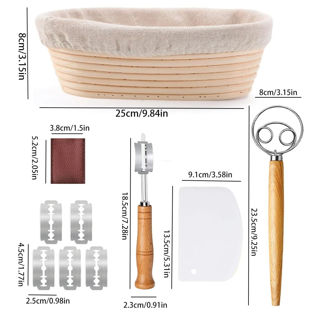 Banneton Bread Proofing Basket Set, 10" Oval Banneton Baskets, Sourdough Bread Baking Supplies with Bread Lame, Dough Whisk