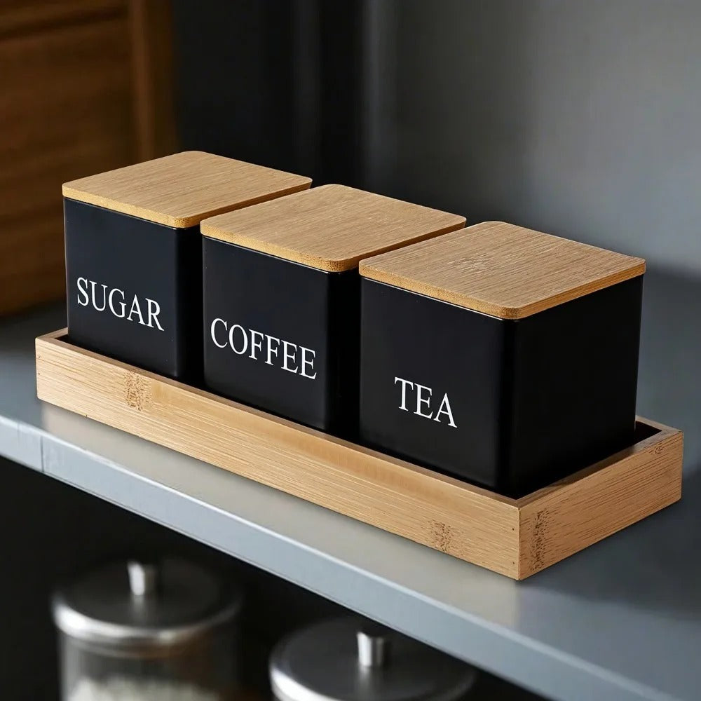3Pcs/Set 500ml Black White Box with Lids Metal Containers for Storing Coffee Beans Sugar Tea Large Capacity Kitchen Storage Jar