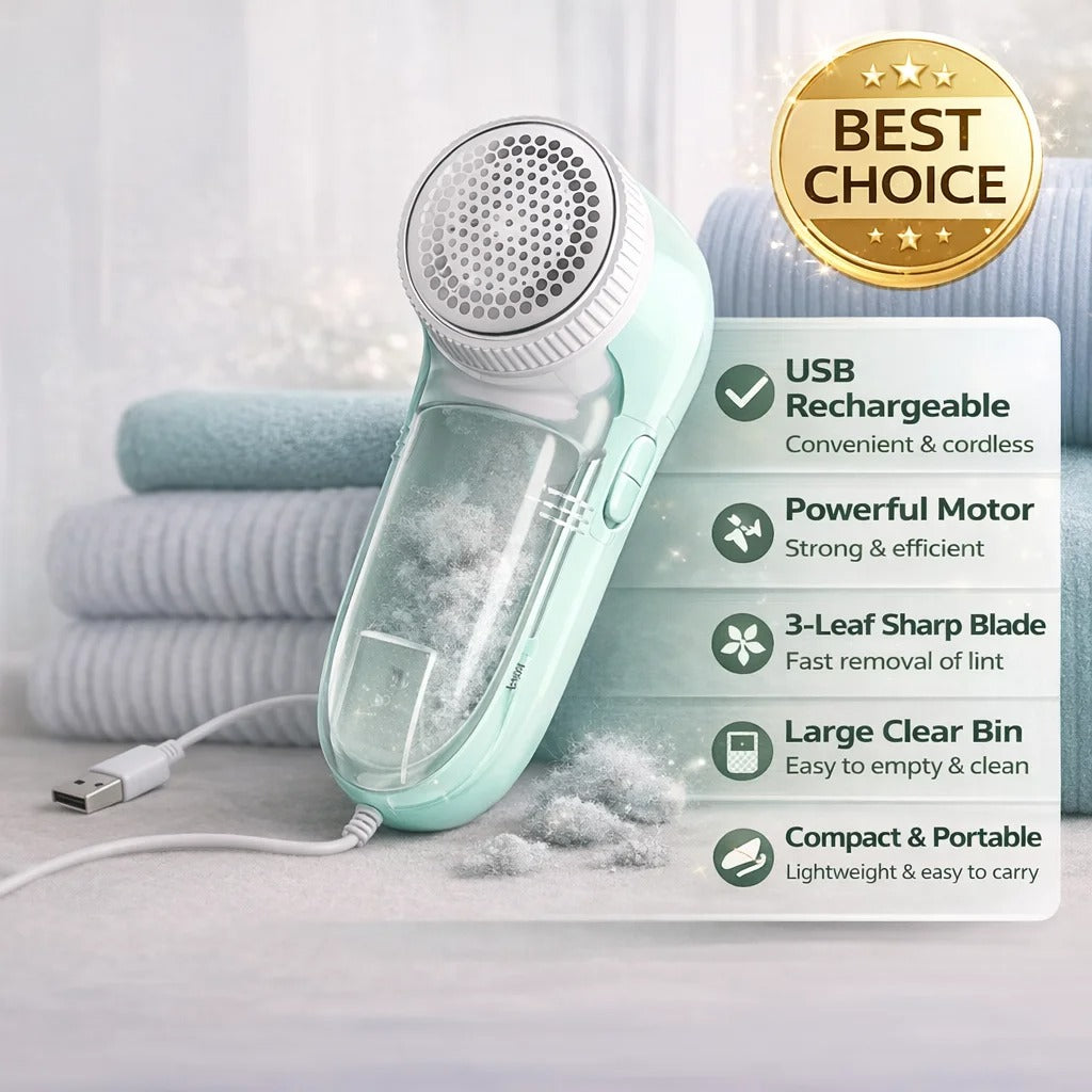Portable Electric Fabric Shaver - Professional Lint Remover & Fuzz Trimmer for Clothes, Household Use with Sharp Blade and Brush
