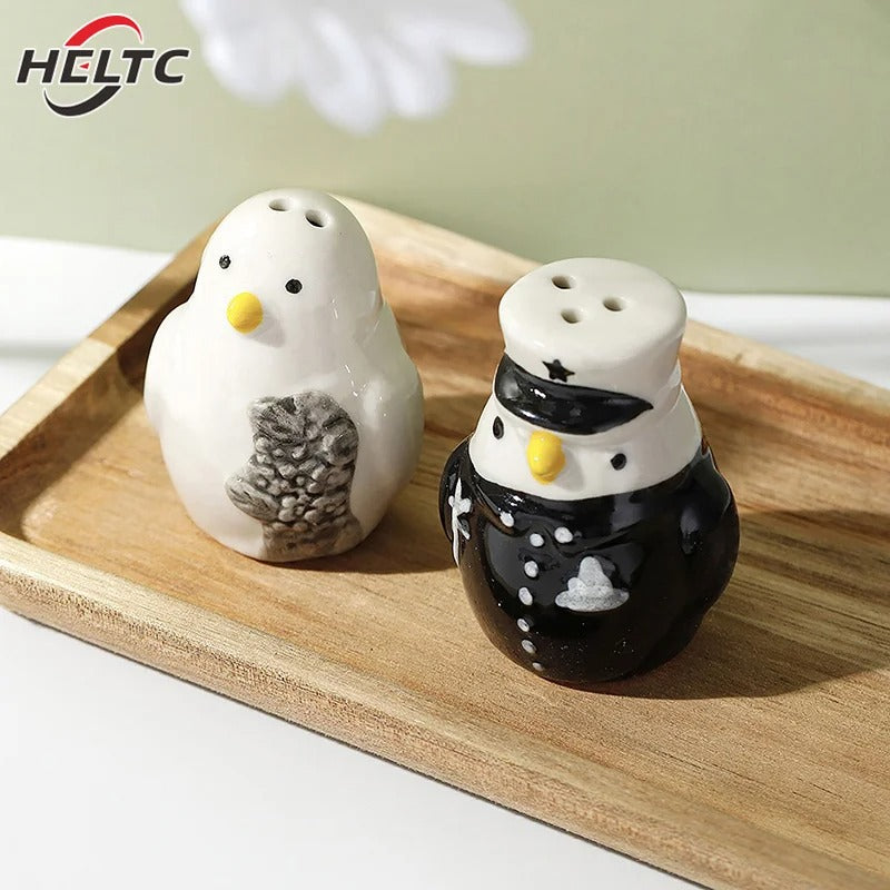 2Pcs Ceramic Penguin Salt And Pepper Shaker Cartoon Spice Container Wedding Party Favor Tabletop Animal Decoration Spice Jar