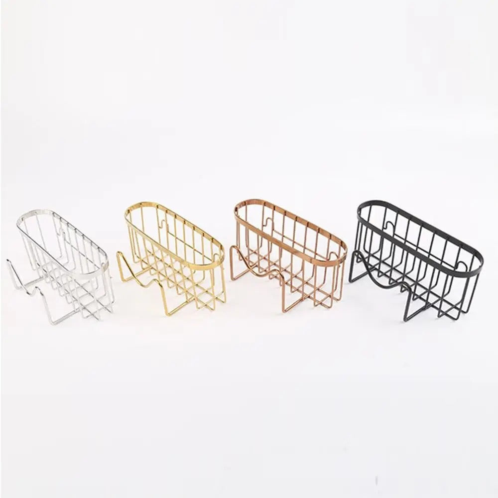Suction Cups Sponge Drainer Rack Hollowed with Hook Stainless Steel Sponge Holder Fast Drainage Easy-To-Clean Sink Sponge Stand