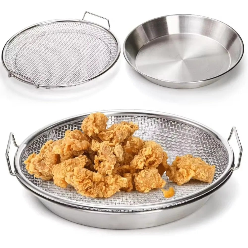Heavy Duty Stainless Steel Frying Rack with Tray, Foldable Metal Mesh Basket for Oil Draining, Dishwasher Safe
