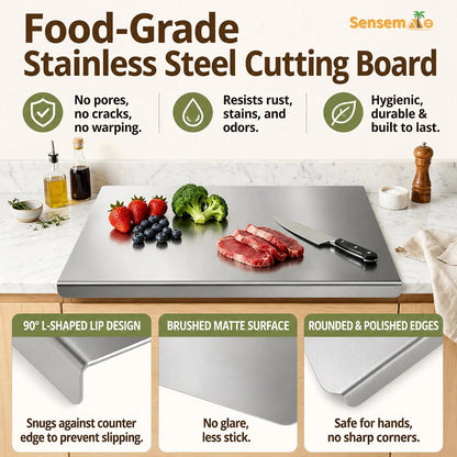 304 Stainless Steel Cutting Board with lip Countertop Antibacterial Large vegetable Meat Chopping Board Kitchen Cutting board