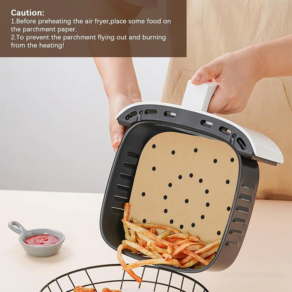 Air Fryer Paper Disposable Air Fryer Parchment Paper Liners Non-Stick Steamer Liners for Oven Microwave Steaming Basket