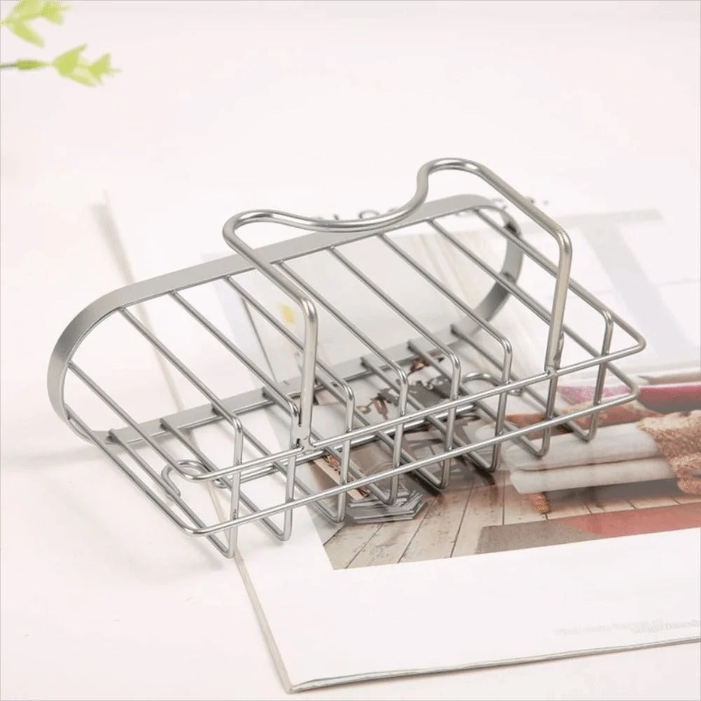 Suction Cups Sponge Drainer Rack Hollowed with Hook Stainless Steel Sponge Holder Fast Drainage Easy-To-Clean Sink Sponge Stand
