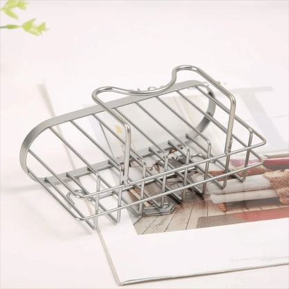Suction Cups Sponge Drainer Rack Hollowed with Hook Stainless Steel Sponge Holder Fast Drainage Easy-To-Clean Sink Sponge Stand