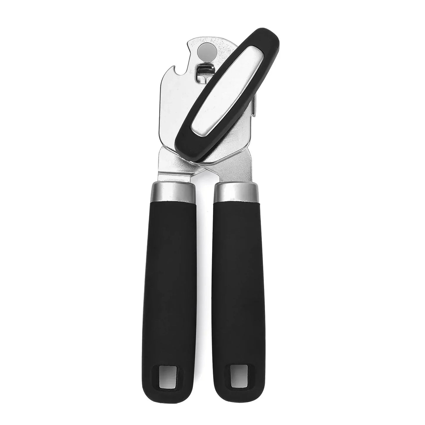 Stainless steel smooth edge manual can opener and bottle opener,soft handle, hand-held easy-turn knob,multi-purpose