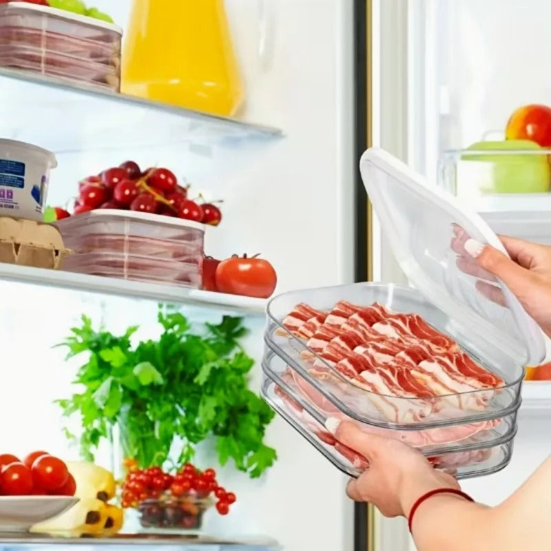Meat Container for Fridge Bacon Lunch Meat Container for Refrigerator Meal Prep Containers Stackable Food Storage Boxes with Lid