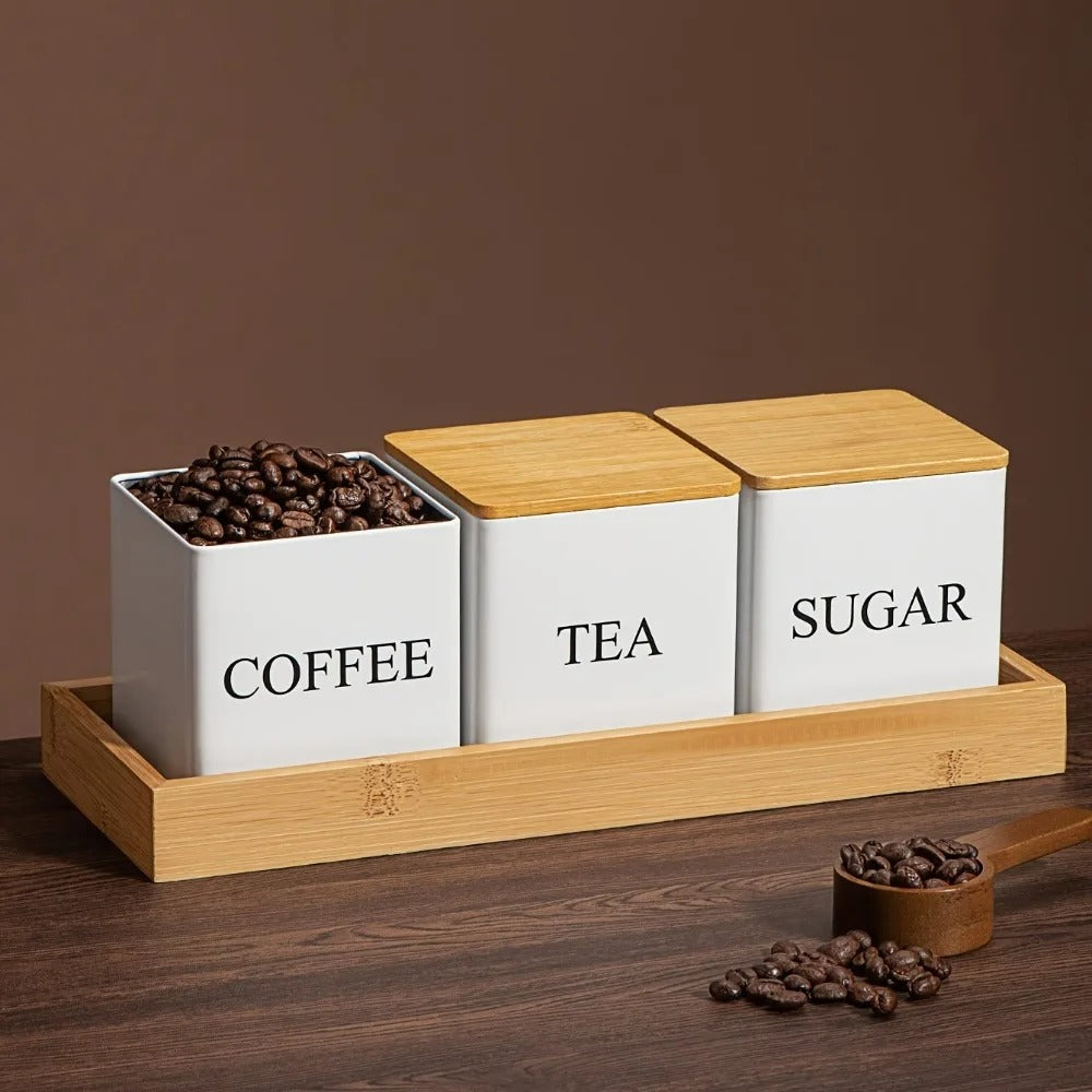 3Pcs/Set 500ml Black White Box with Lids Metal Containers for Storing Coffee Beans Sugar Tea Large Capacity Kitchen Storage Jar
