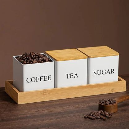 3Pcs/Set 500ml Black White Box with Lids Metal Containers for Storing Coffee Beans Sugar Tea Large Capacity Kitchen Storage Jar
