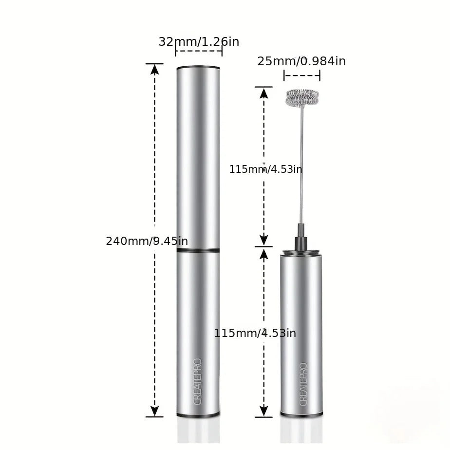 Rechargeable Stainless Steel Milk Frother 2 Speeds for Latte Cappuccino Espresso Home And Barista Use