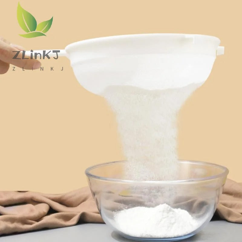 1Pcs Plastic Fine Mesh Spoon Strainer Kitchen Nut Milk Filter Flour Sieve With Handle Soy Milk Coffee Filter Colanders Tools