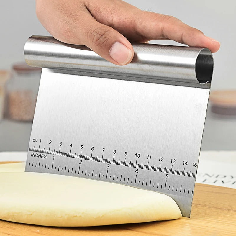 Stainless Steel Cake Scraper & Dough Cutter with Measuring Scale, DIY Dough Pastry Spatulas, Bread Baking Accessories