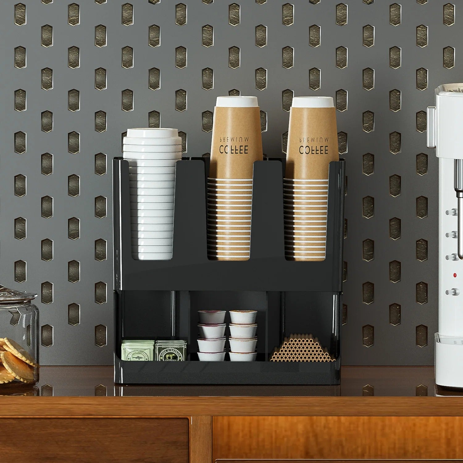 Coffee Station Organizer, Wall-mounted Coffee Bar Organizer for Countertop, Condiment and Cup Storage Organizer, Bar Accessories