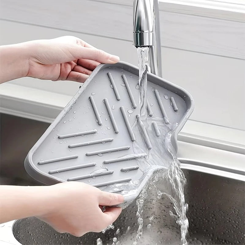 2pcs Kitchen Sink Silicone Tray With Drain Soap Sponge Storage Holder Countertop Sink Scrubber Brush Soap Storage Rack