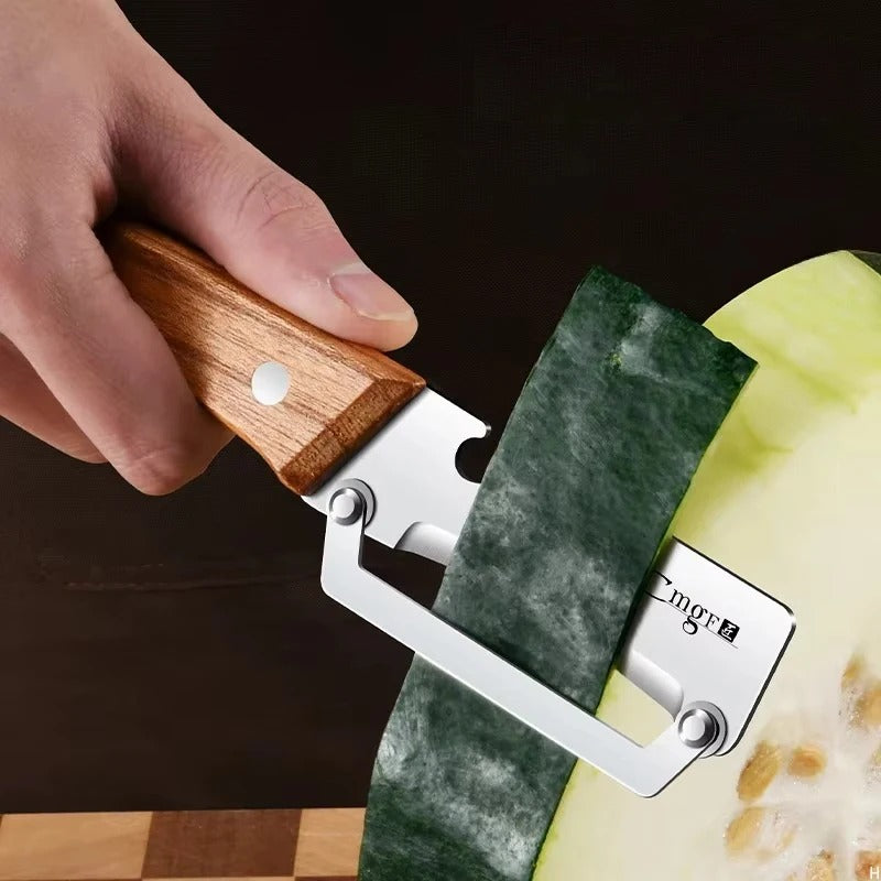 Stainless steel peeler with wooden handle for peeling and slicing fruits and vegetables | Durable and smooth operation