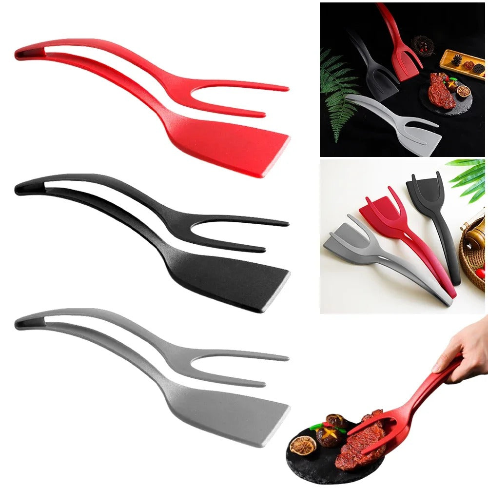Egg Flipper Spatula 2 in 1 Grip and Flip Spatula Tongs Silicone Egg Flipper Tool Fish French Toast Tongs Non-Stick Cooking
