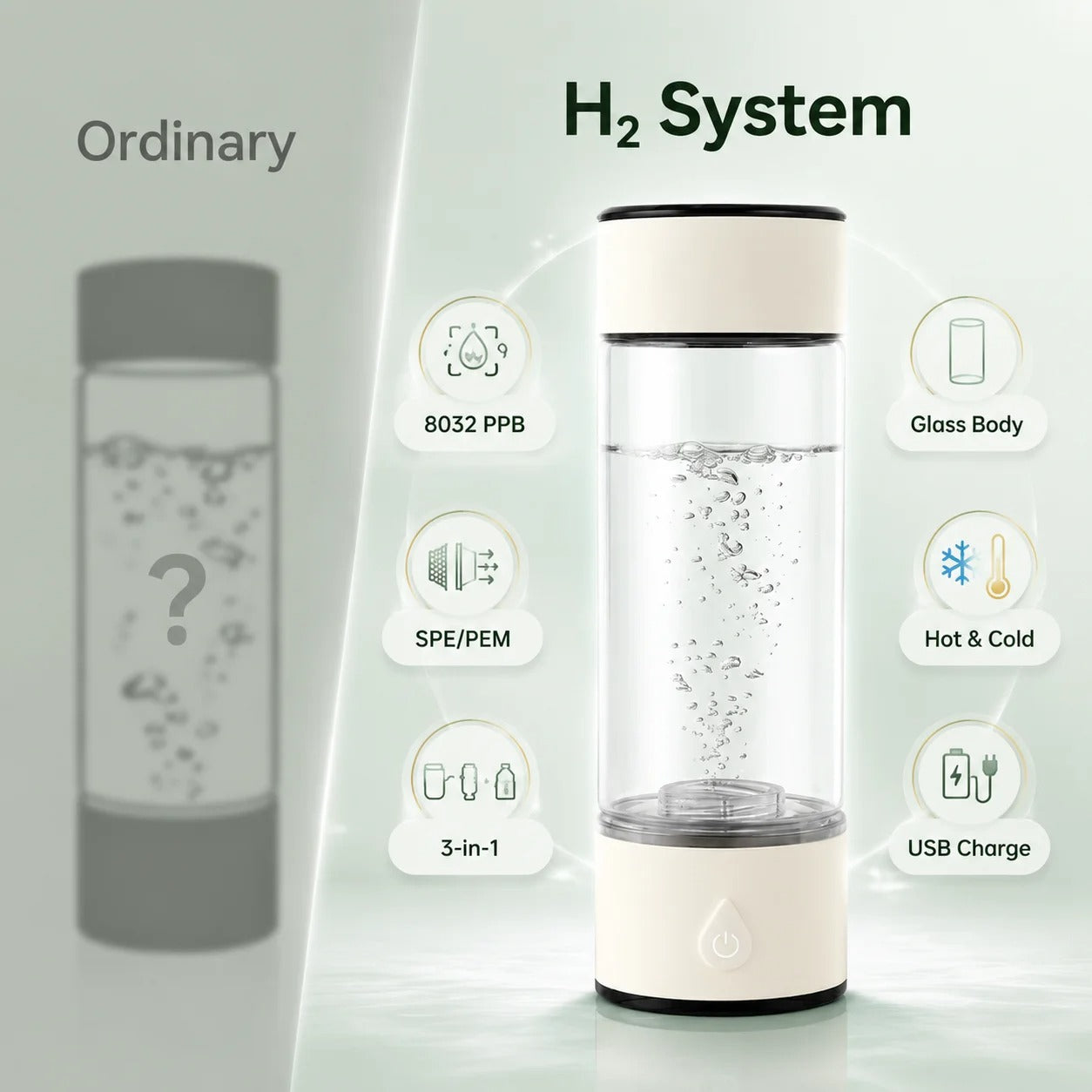 High Concentration Hydrogen Water Generator Bottle 8032 PPB SPE PEM Ionizer Cup Portable Rechargeable Hydrogen Rich Water Maker