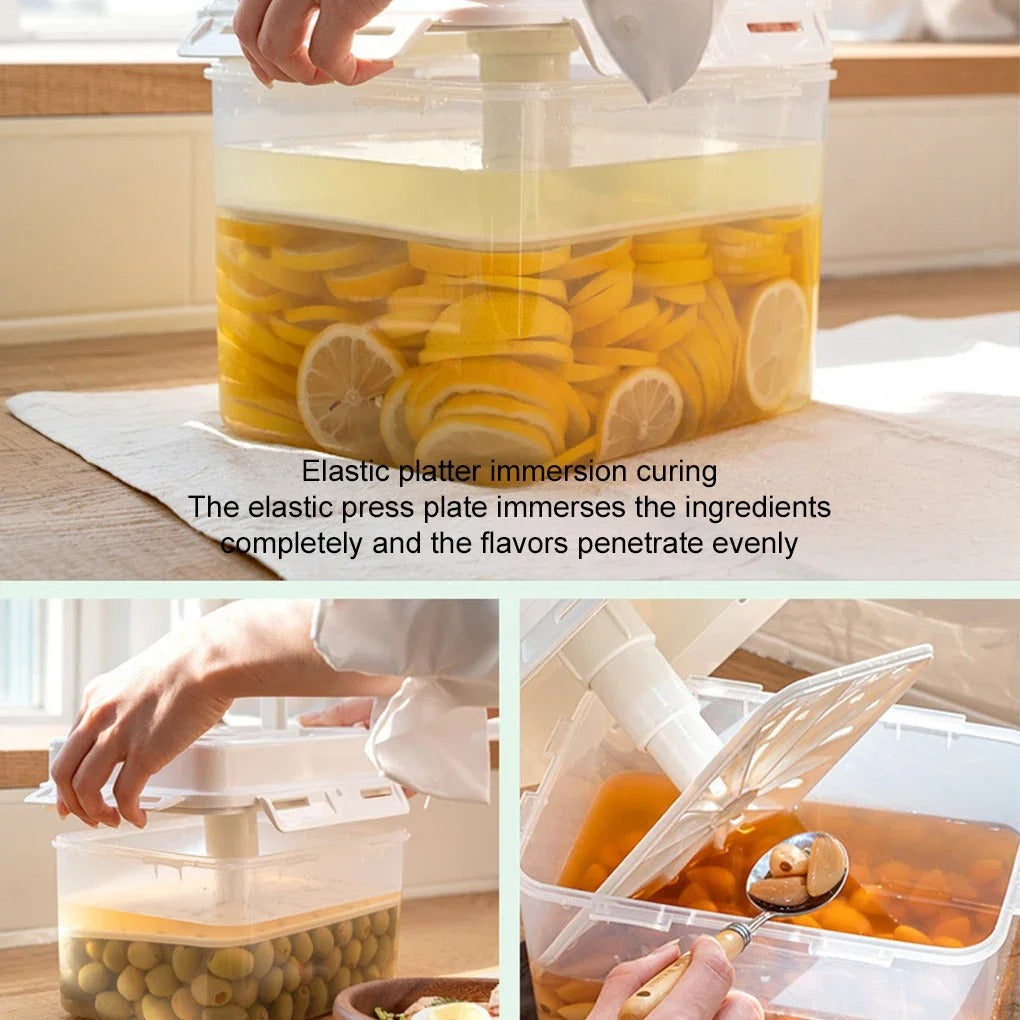 4/5L Pickle Jar with Press Plate Leakproof Kitchen Organizer Bins For Gherkin Sauerkraut Olive And Kimchi Storage Container