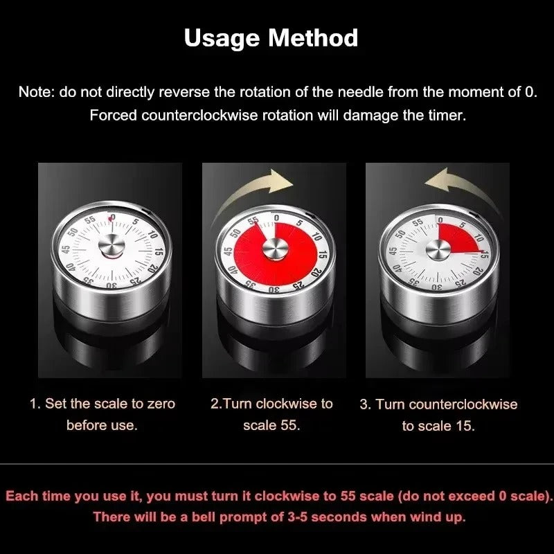 Stainless Steel Timer Kitchen Magnet Mechanical Egg Timer Home Baking Cooking Alarm Clock
