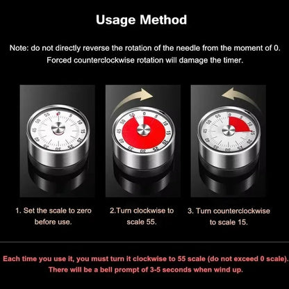 Stainless Steel Timer Kitchen Magnet Mechanical Egg Timer Home Baking Cooking Alarm Clock