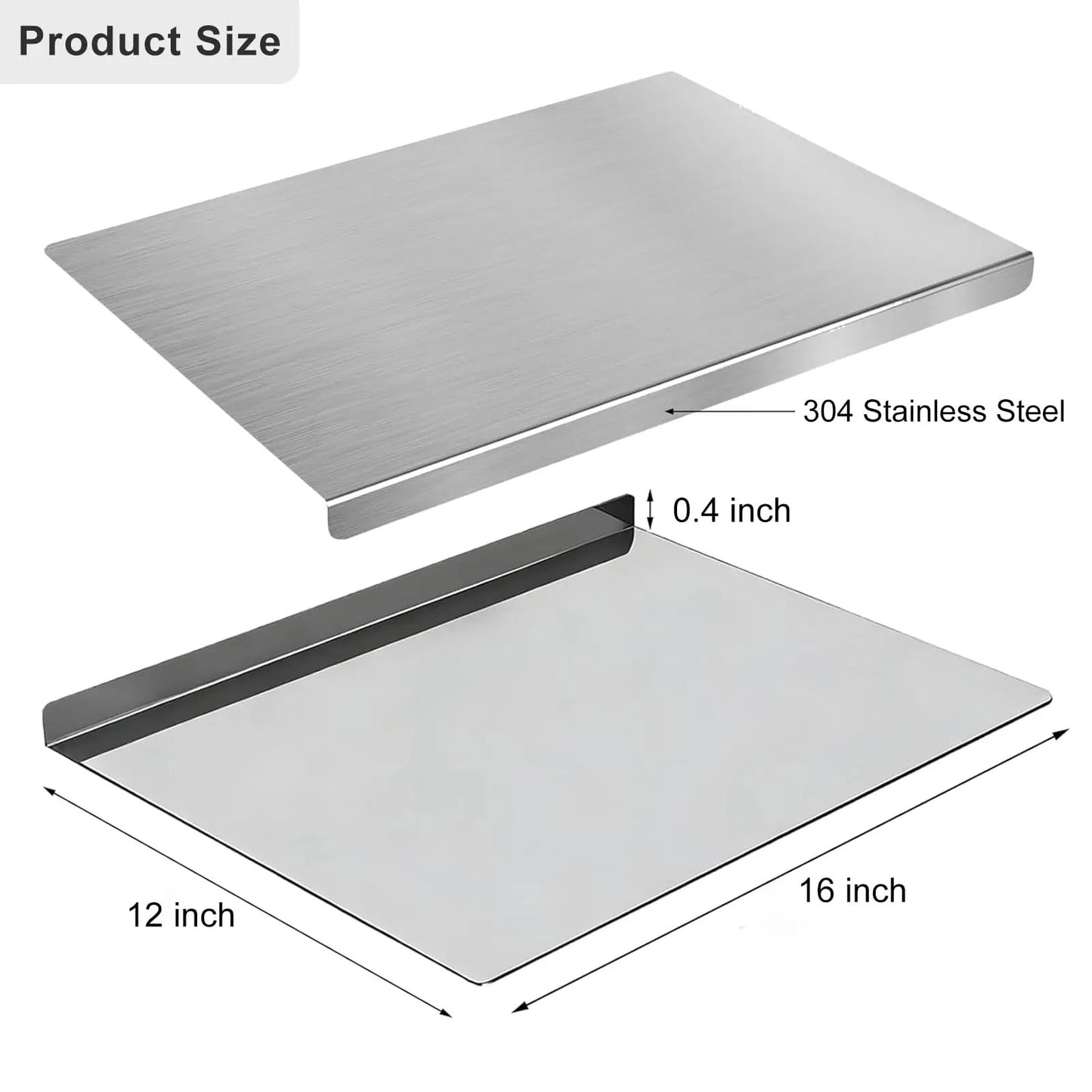 304 Stainless Steel Cutting Board with lip Countertop Antibacterial Large vegetable Meat Chopping Board Kitchen Cutting board